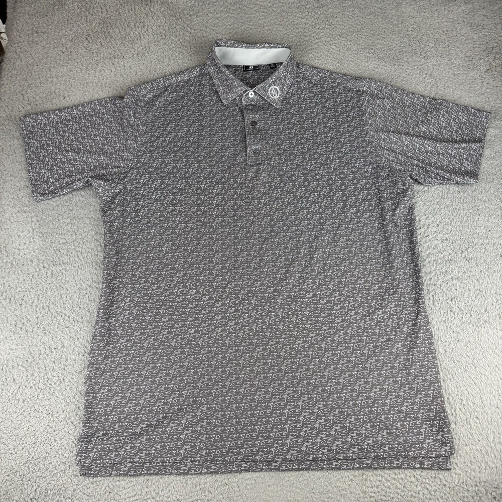Footjoy Polo Shirt Men Sz XL Gray All Over Print Golf Resort AG Short Sleeve